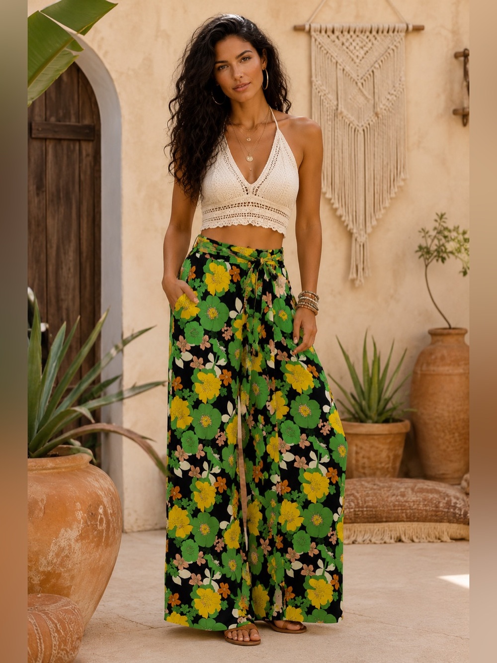 Emi & Joe Floral Wide-Leg Tie-Waist Pants